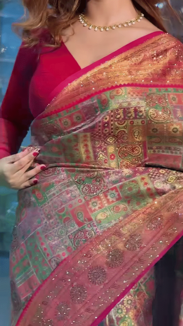 Elegant Floral Printed Zari Pashmina Saree for Timeless Indian Elegance - Image 4
