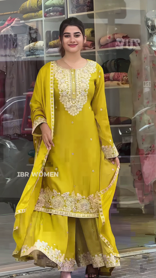 Stunning Yellow and Pista Green Embroidered Anarkali Set