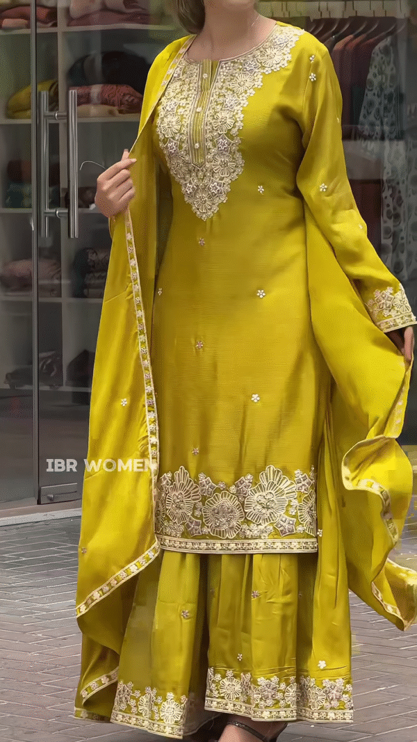 Stunning Yellow and Pista Green Embroidered Anarkali Set - Image 5